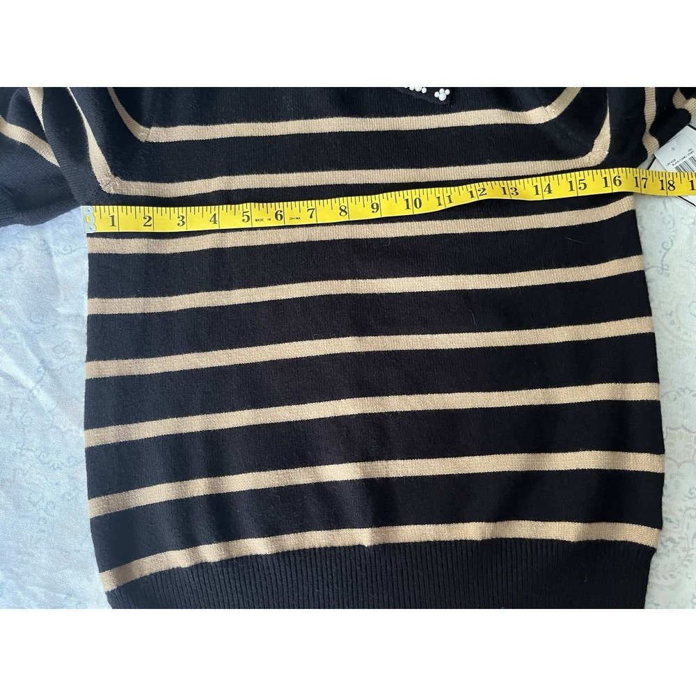 Laundry by Shelli Segal Women Pullover Sweater M Black/Beige Striped Beaded - Picture 4 of 8